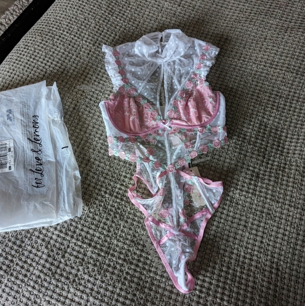 For Love and Lemons Pointelle Rose Teddy Bodysuit